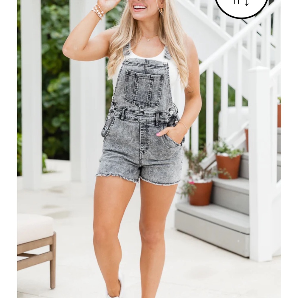 Pink Lily: My Favorite Black Acid Washed Stretchy Shorts Overalls